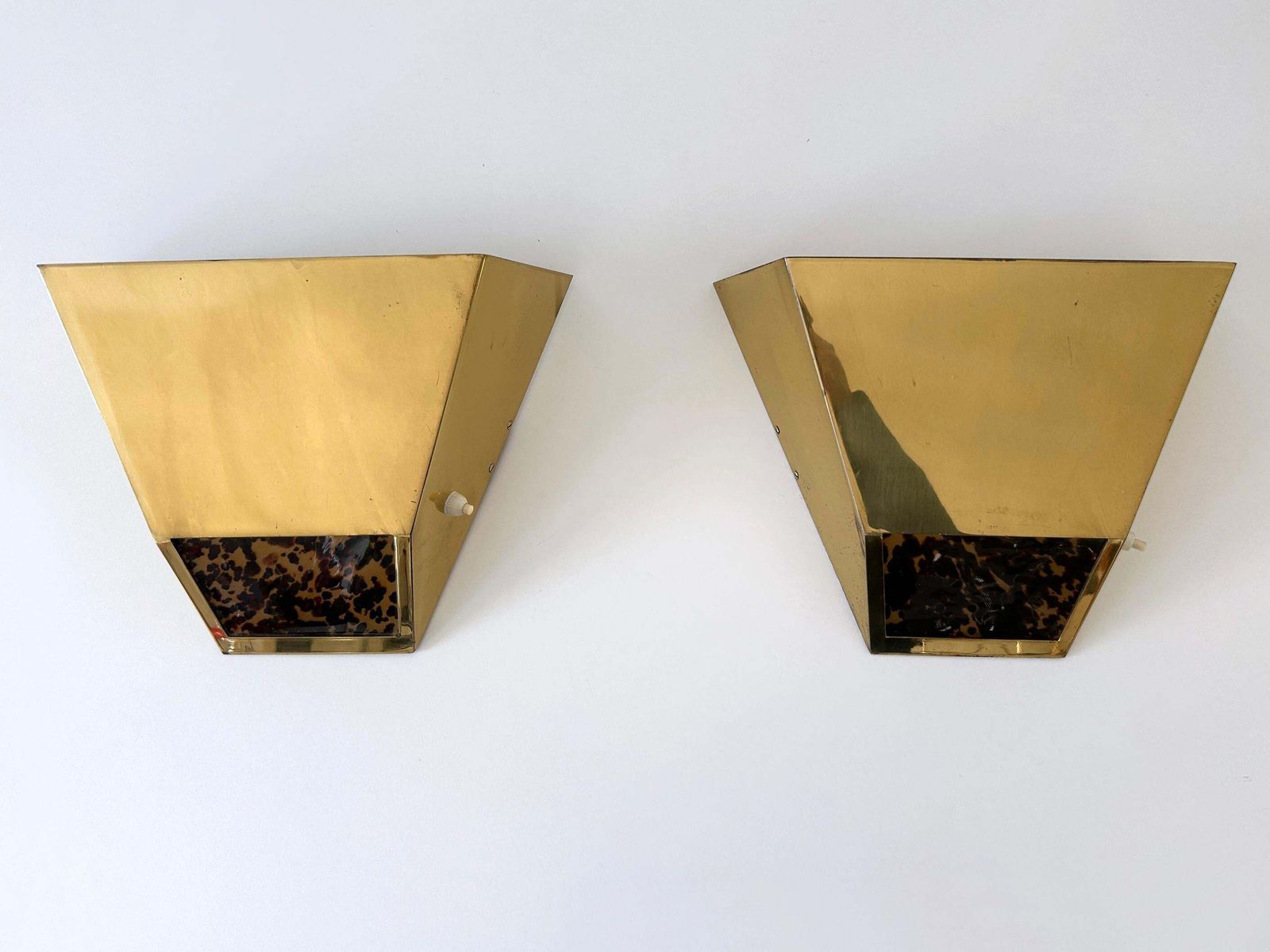 Set Of Two Elegant Mid Century Brass Sconces By Vereinigte Werkstätten 1970s photo vintage