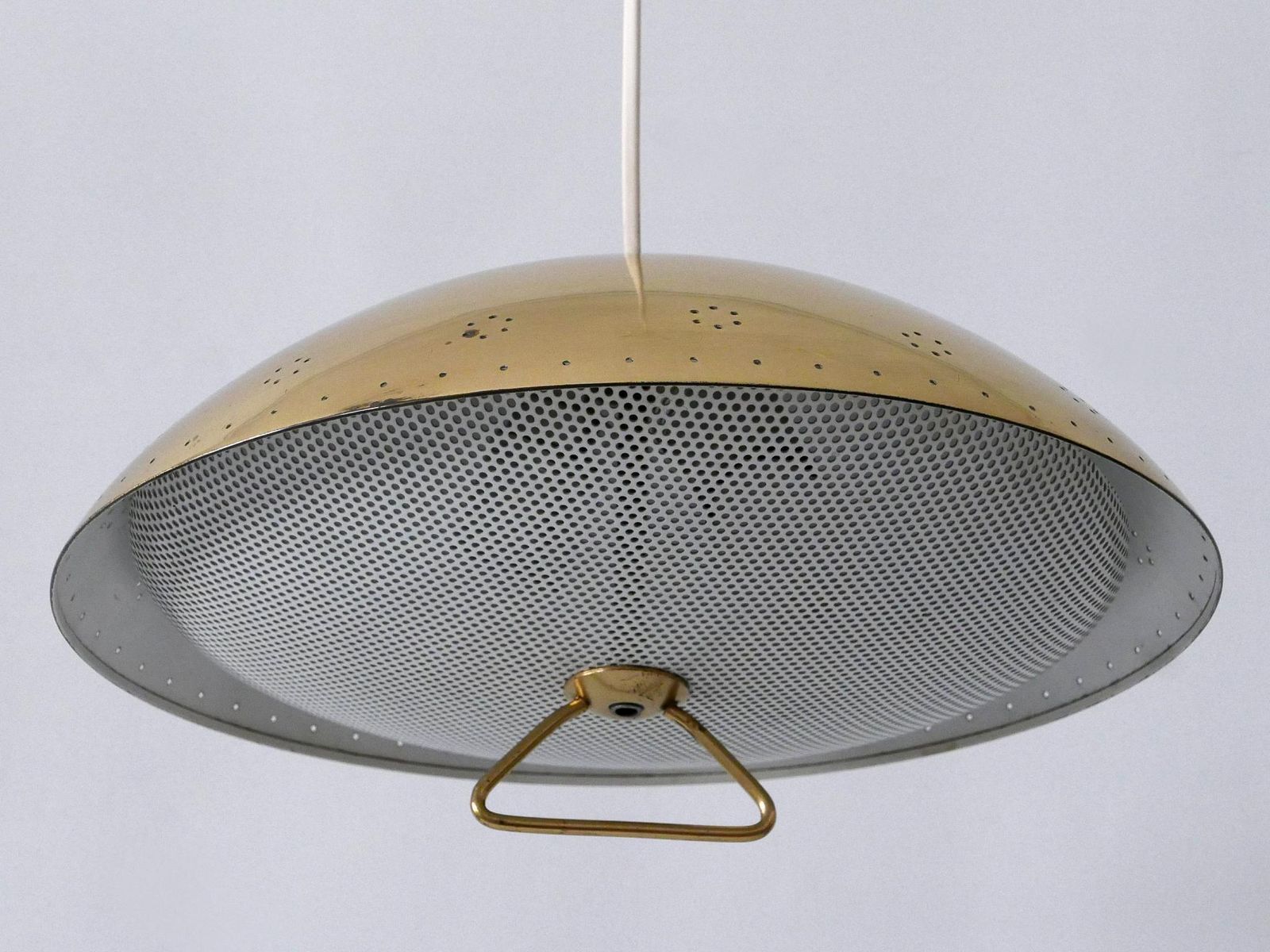 Rare & Elegant Mid Century Modern Perforated Metal Pendant Lamp Germany 1950 photo for sale