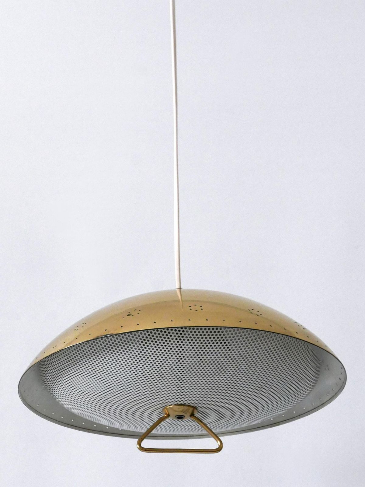 Rare & Elegant Mid Century Modern Perforated Metal Pendant Lamp Germany 1950 photo vintage