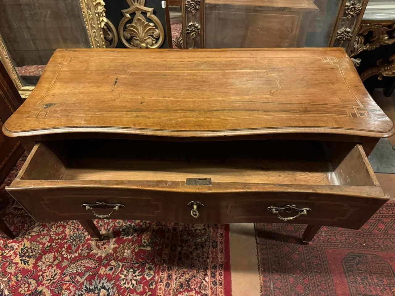 Slab Wood Writing Table, With Central Drawer, Italy photo vinterior