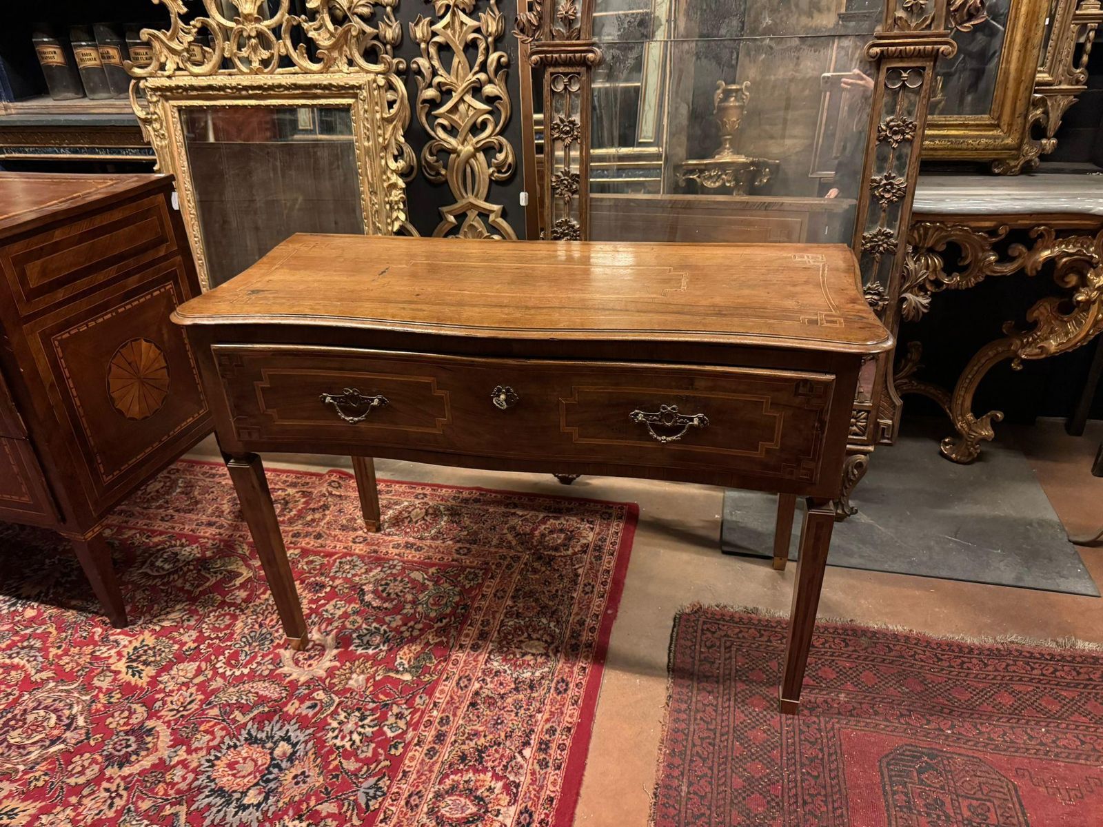photo furniture Slab Wood Writing Table, With Central Drawer, Italy