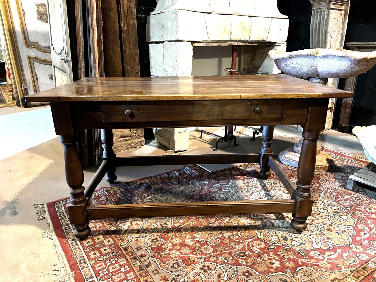 Walnut Table With Chest Of Drawers And Turned Legs, Italy photo for sale