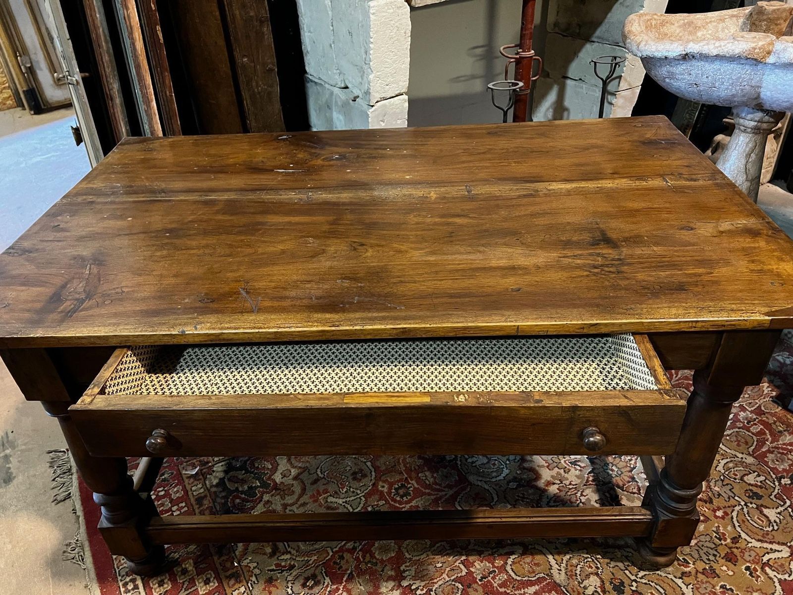 Furniture Walnut Table With Chest Of Drawers And Turned Legs, Italy photo