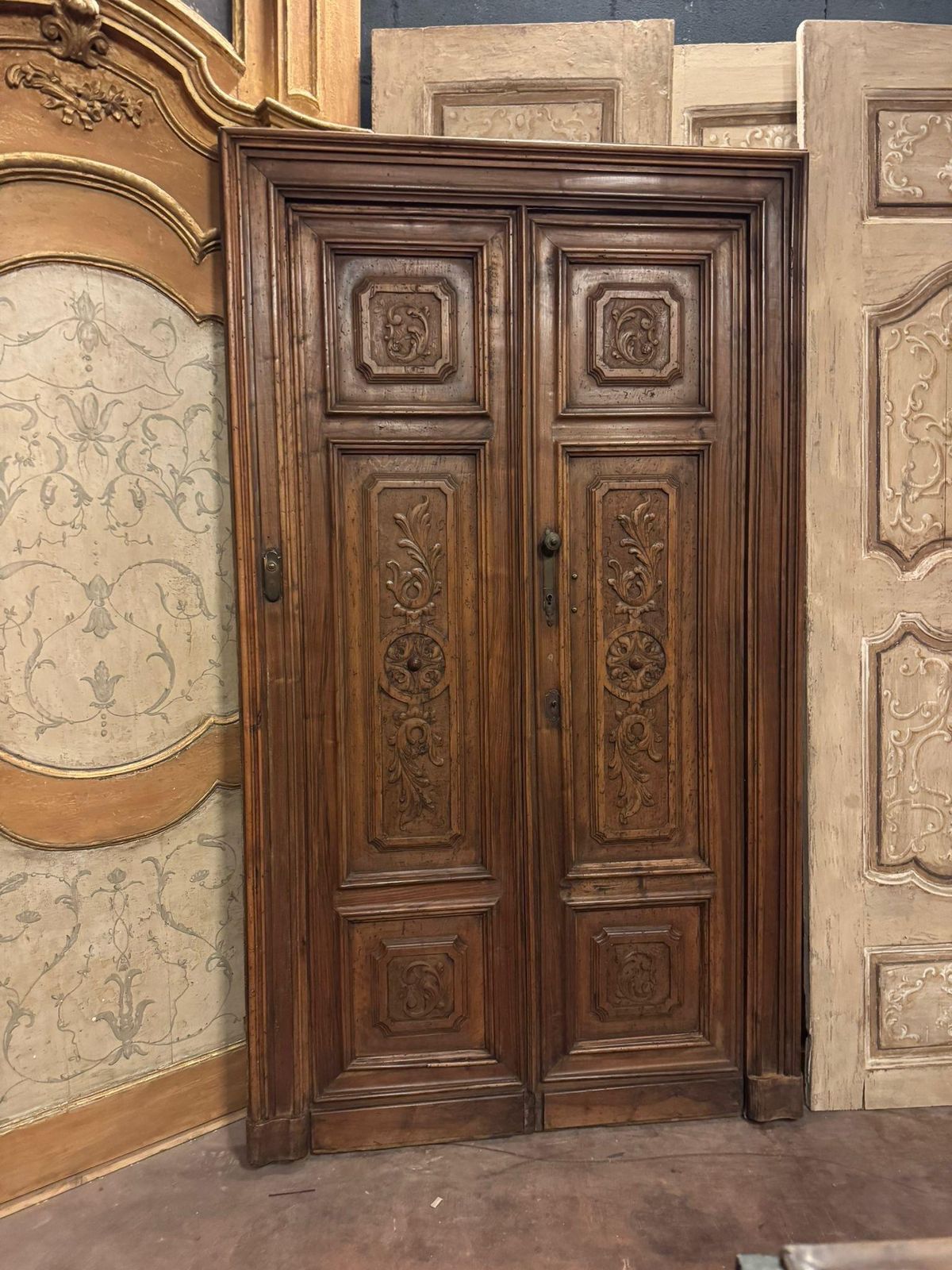 Walnut Double Door With Frame, Richly Carved, Italy photo furniture