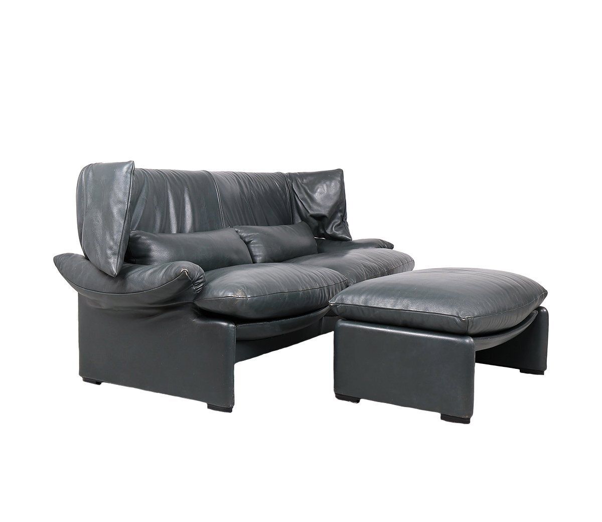 Set Of Leather Sofa With Pouf By Vico Magistretti For Cassina, 1980s photo furniture