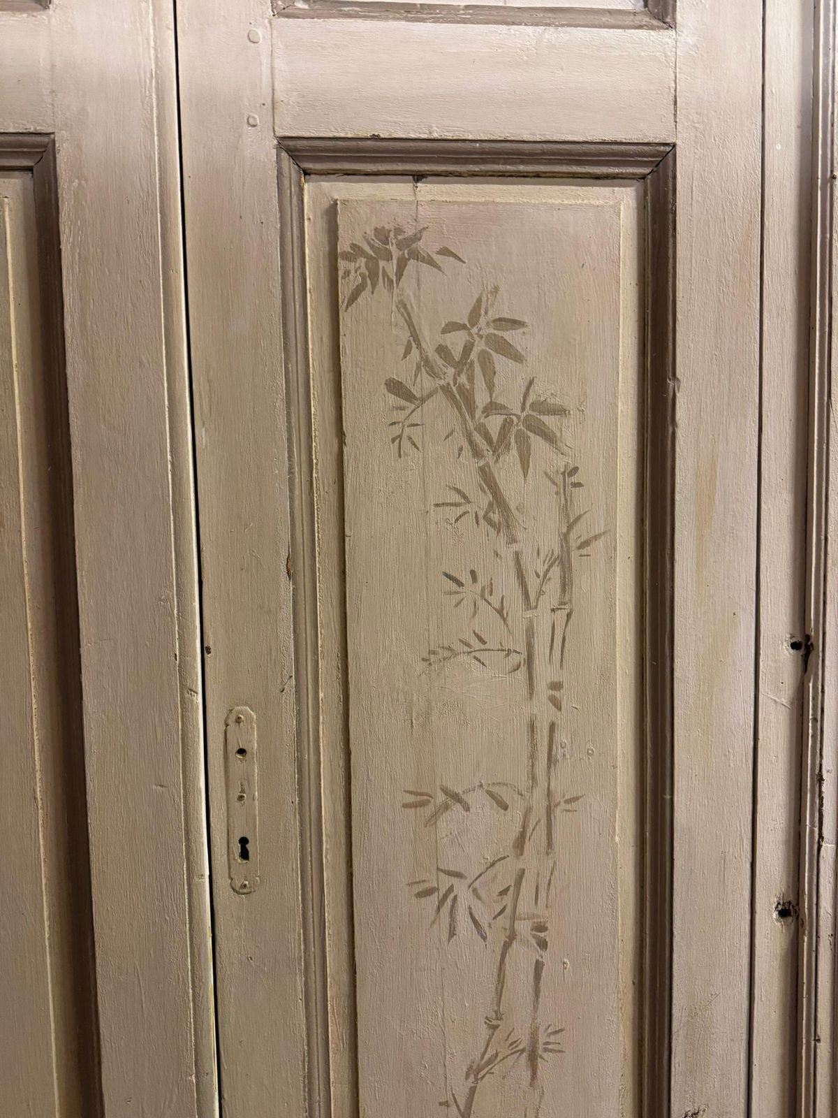Double Wing Door, Painted With Bamboo Motif And Original Frame, Italy photo for sale