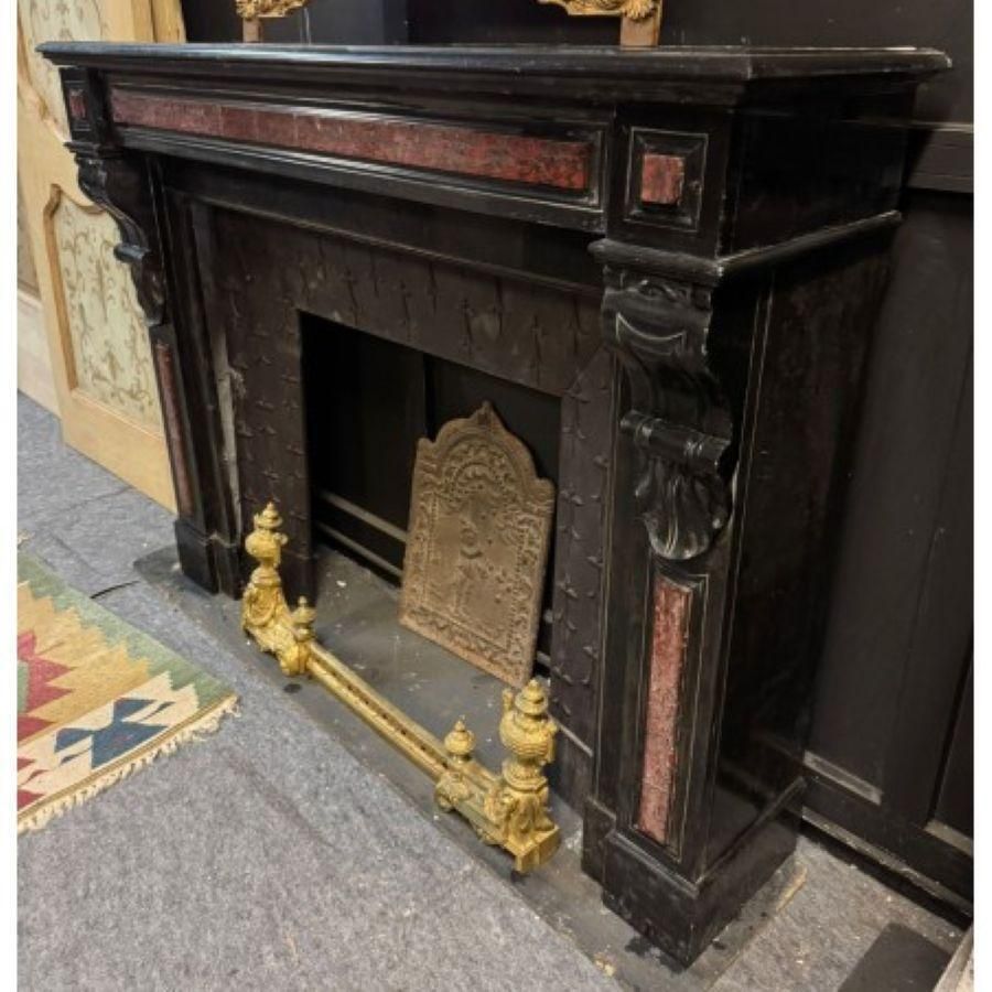 Belgium Black Marble Antique Fireplace With France Red Marble Inlays photo buy