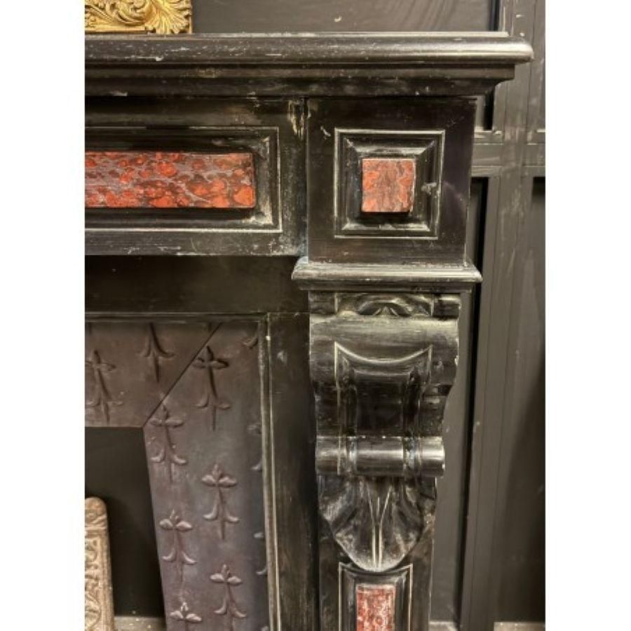 photo furniture Belgium Black Marble Antique Fireplace With France Red Marble Inlays
