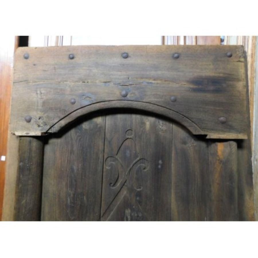 Rustic Entrance Main Door, Dark Brown Chestnut Hand Carved, Italy photo for sale