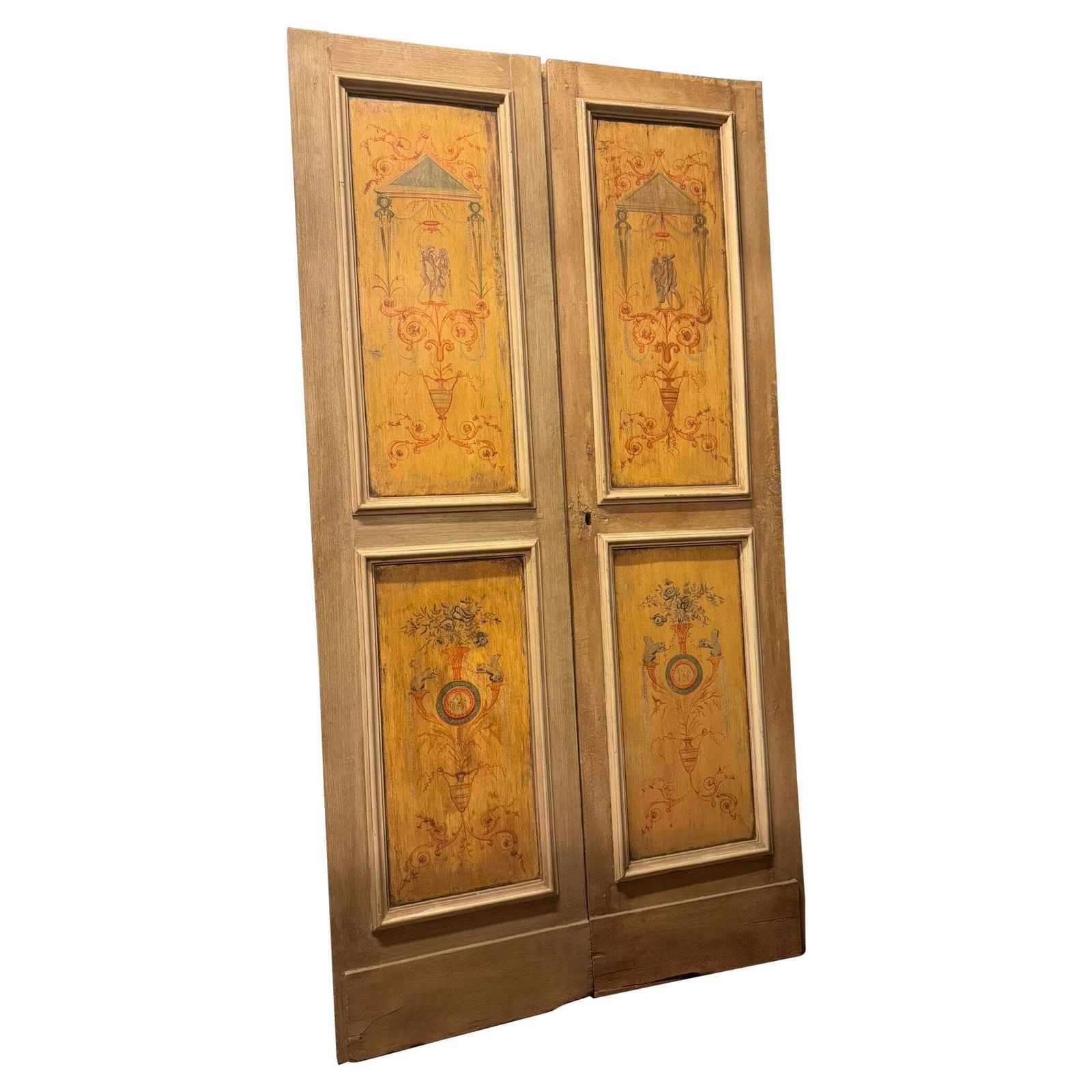 Lacquered Wooden Double Door, Yellow Painted Panels, Italy