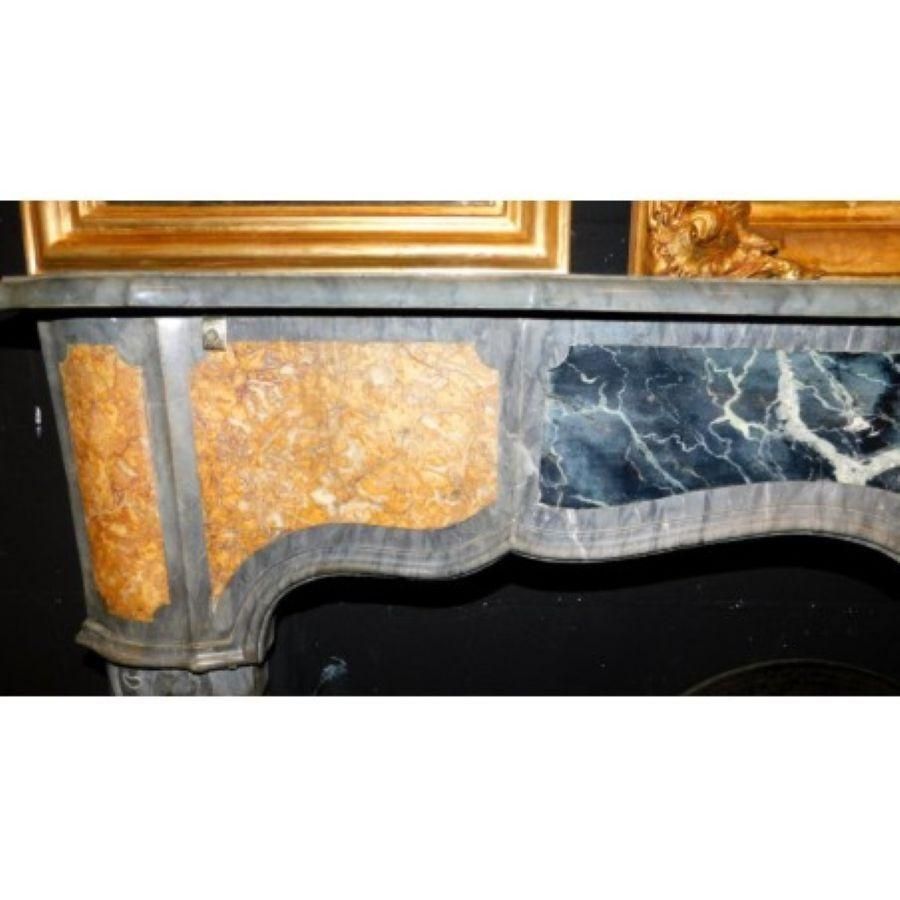 Fireplace Mantel In Inlaid Gray, Black And Yellow Marble, Carved Shell, Italy photo vinterior