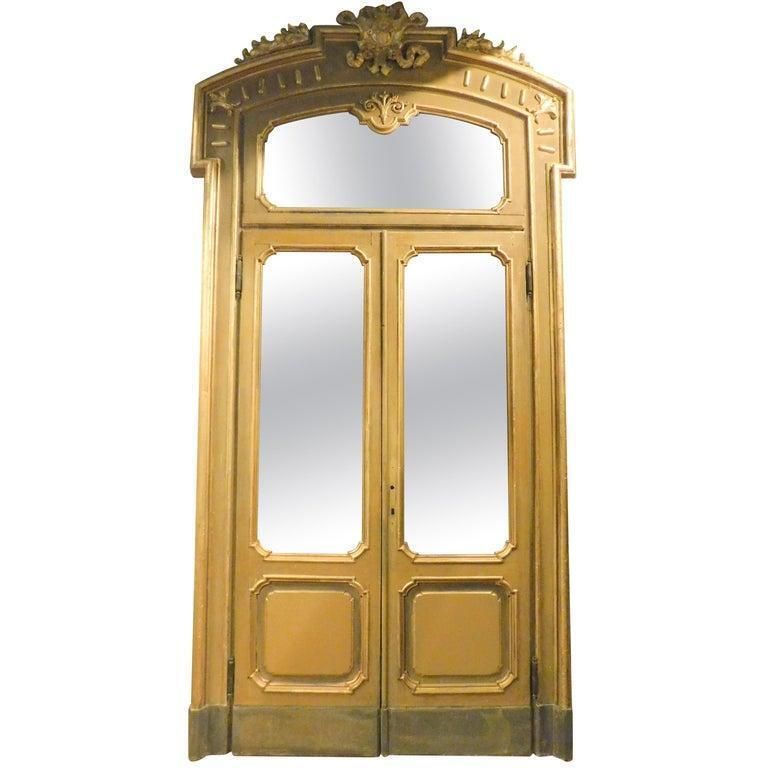 Set N.4 Doors Wood Lacquered Gold Green With Glass And Big Frame, Milan Italy photo furniture