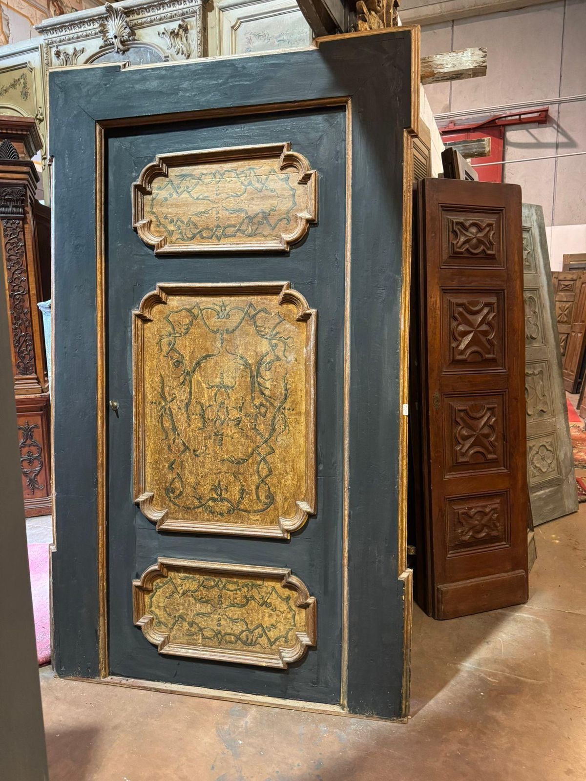 photo for sale Lacquered Wood Door, Painted Panels With Molure Molding And Frame, Italy