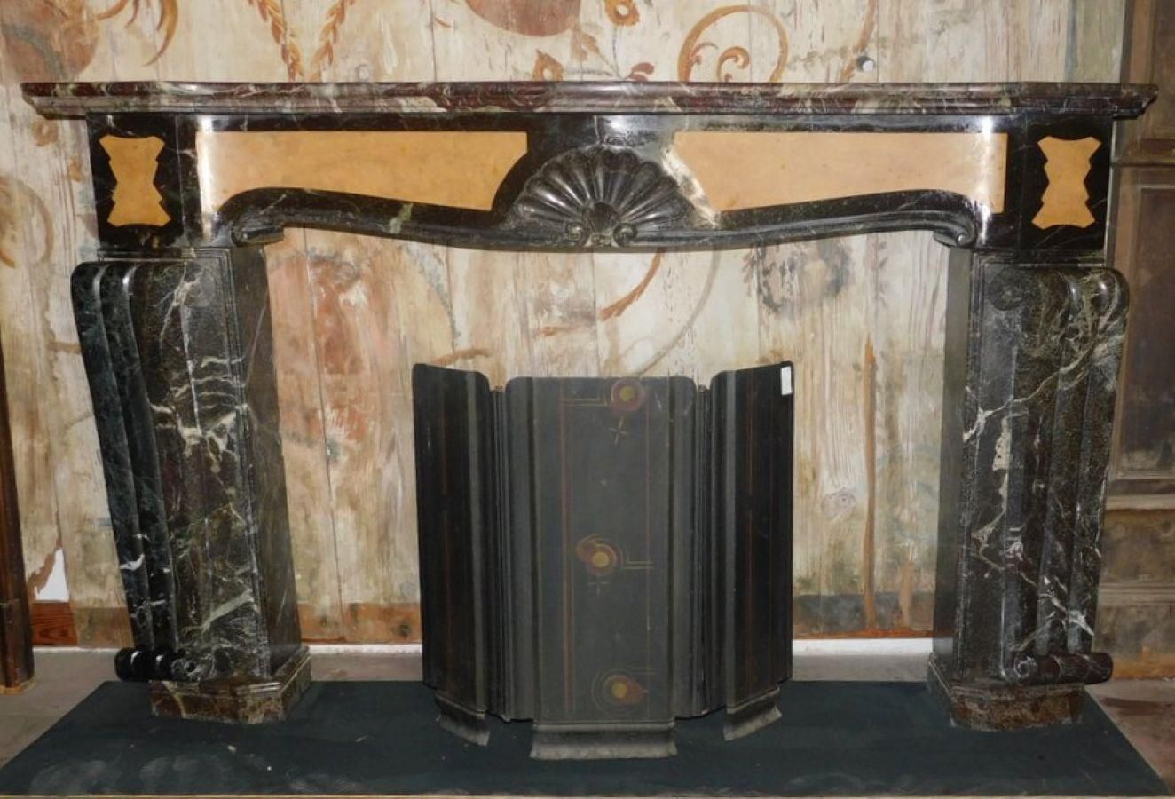 Art Deco Fireplace Mantel Inlaid Red And Yellow Marble, Rough, Italy photo for sale