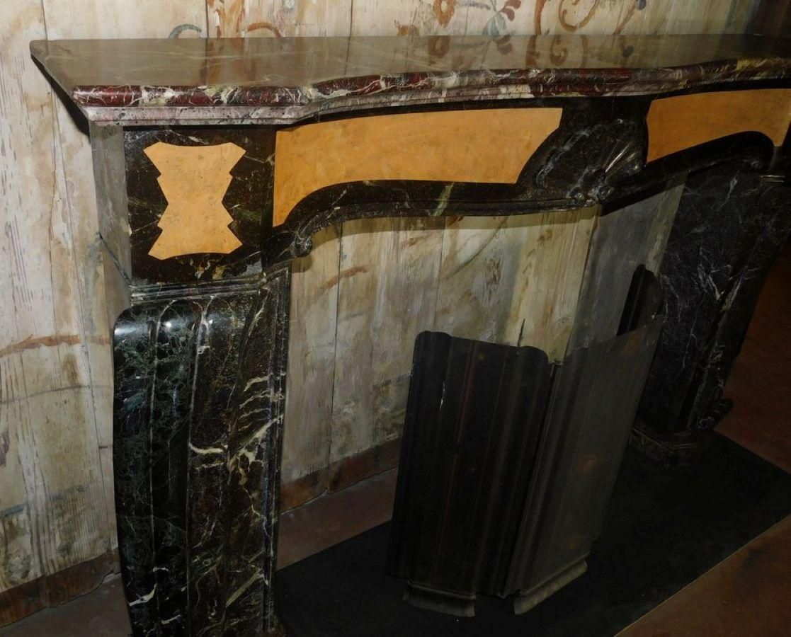 Art Deco Fireplace Mantel Inlaid Red And Yellow Marble, Rough, Italy photo Home Fixtures