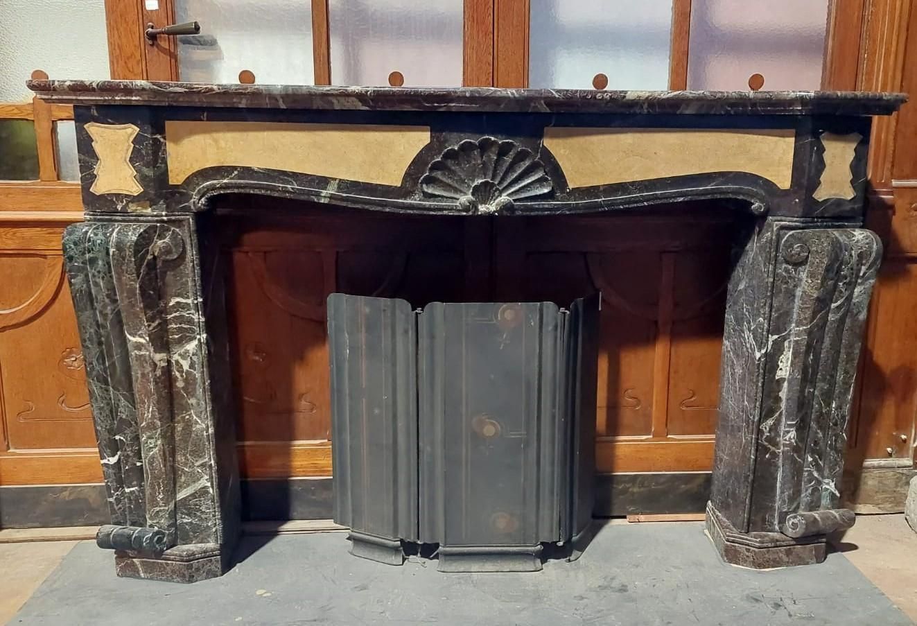 Art Deco Fireplace Mantel Inlaid Red And Yellow Marble, Rough, Italy photo vinterior