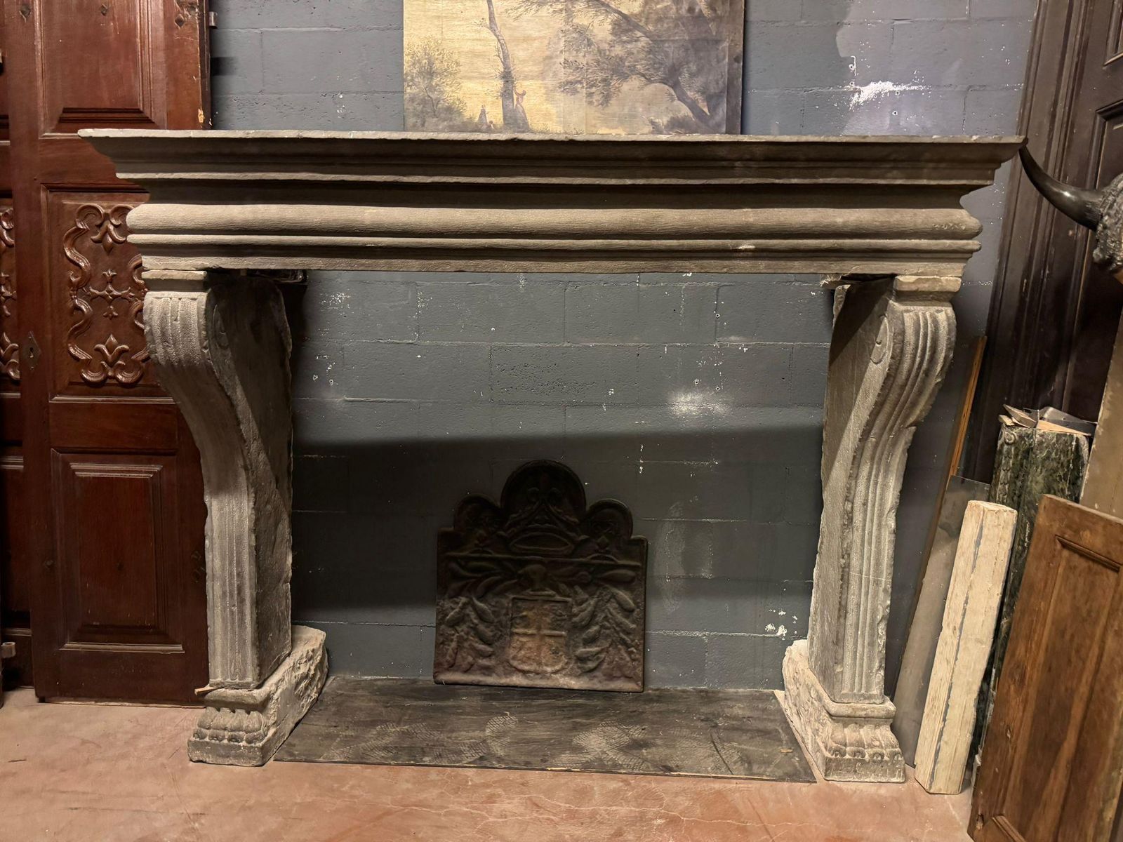 Majestic And Large Chimney Mantle  In Pietra Serena, Italy photo for sale