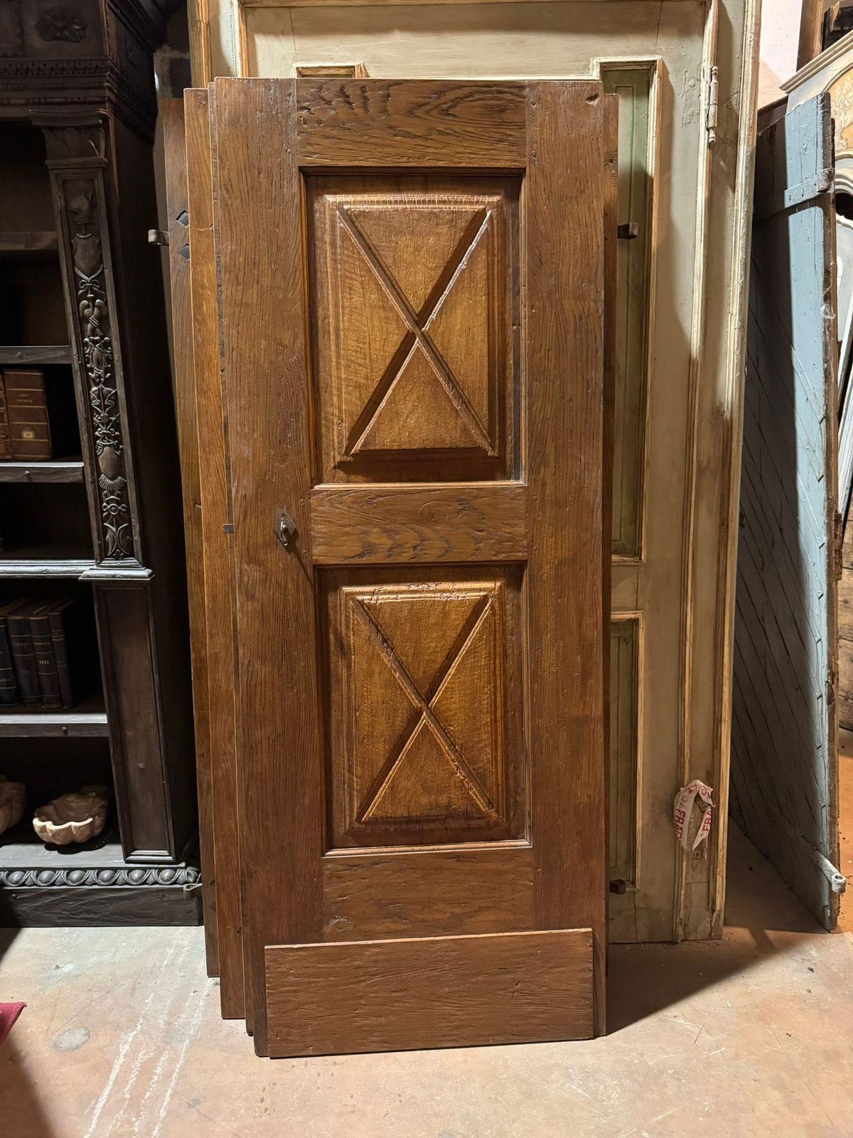Single Leaf Poplar And Oak Door, Cross Carved, Italy photo for sale
