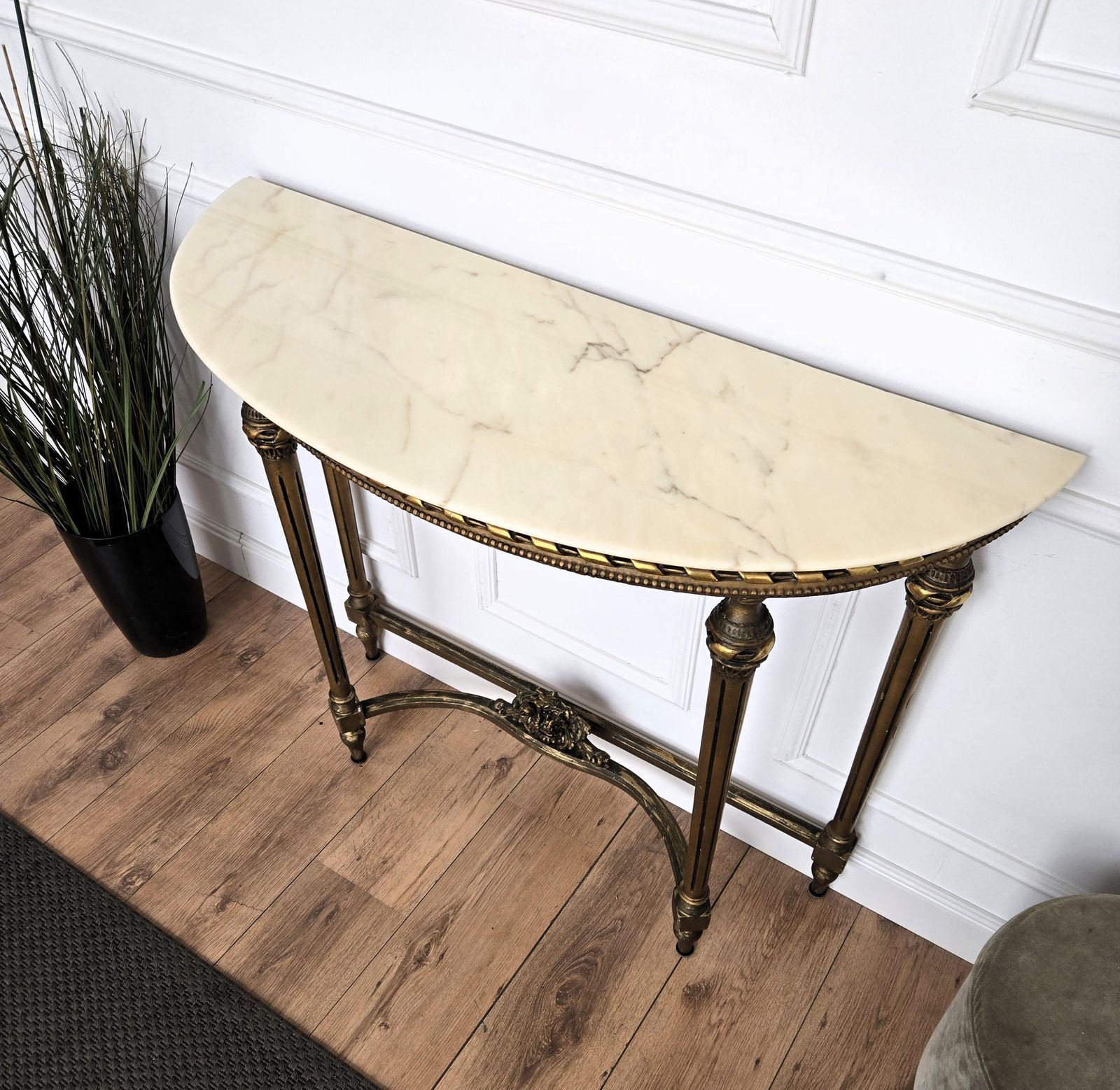 1950s Midcentury Italian Gitl Wood Demi Lune Wall Console Table With Marble Top photo buy
