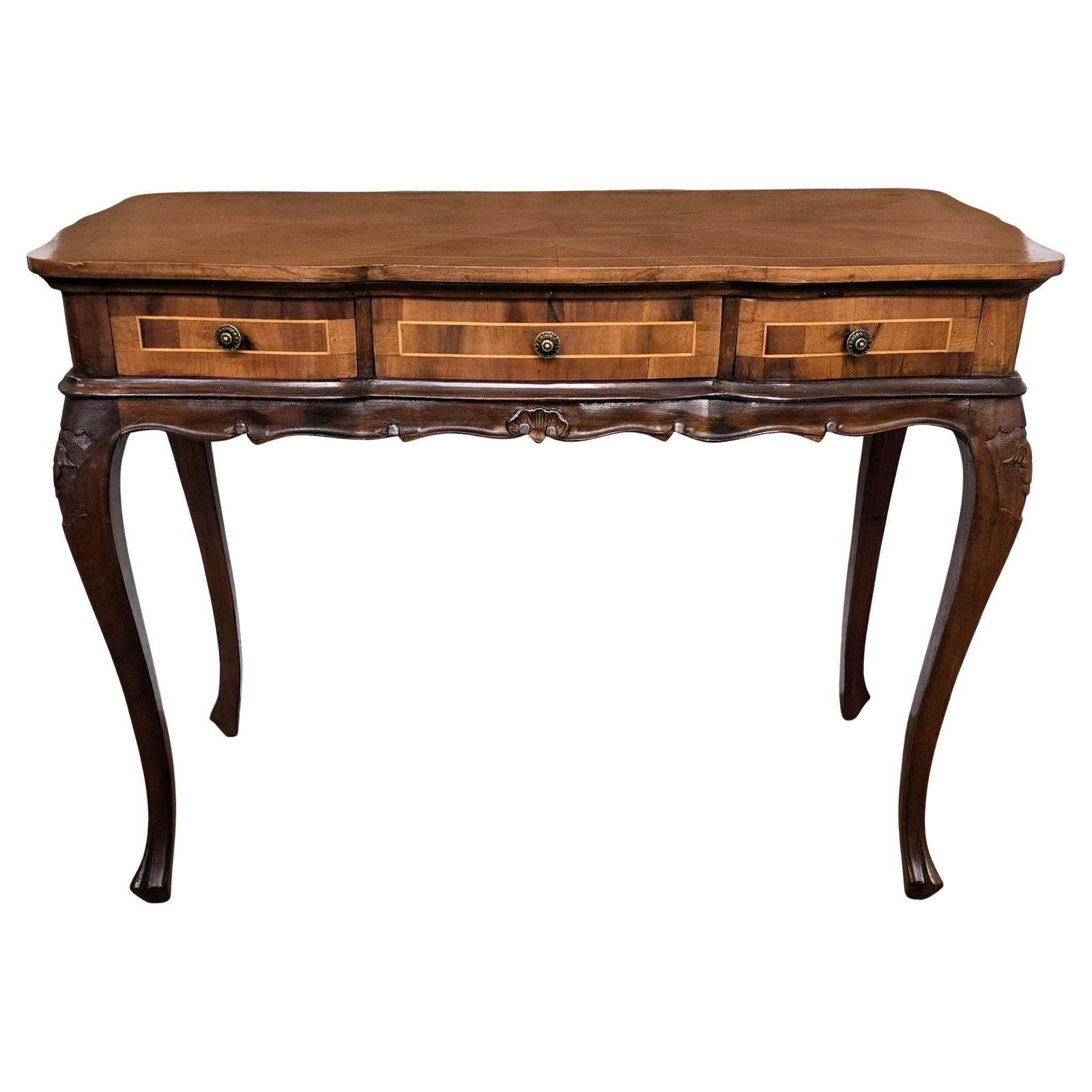 Antique Italian Kidney Shaped Inlay Walnut Burl Wood Writing Desk Table