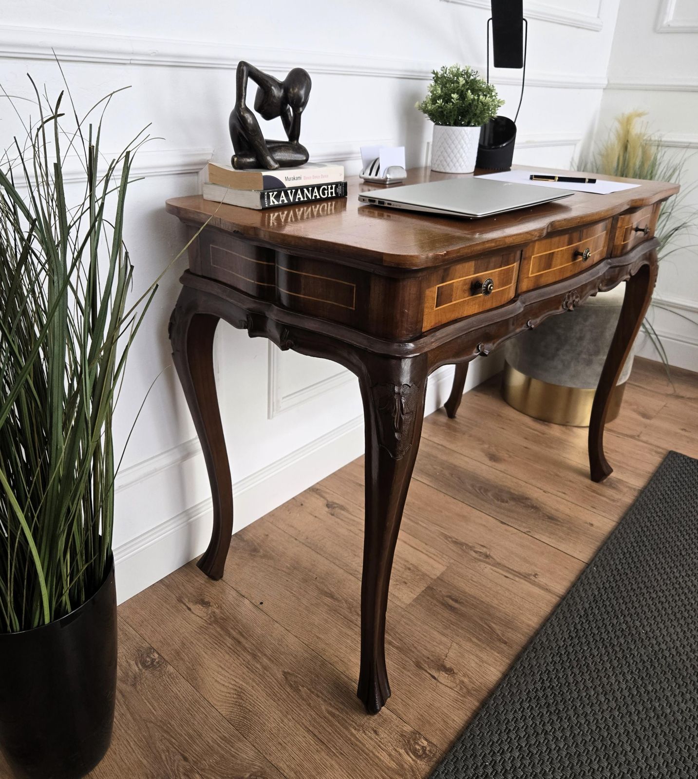 Antique Italian Kidney Shaped Inlay Walnut Burl Wood Writing Desk Table photo 2302.0