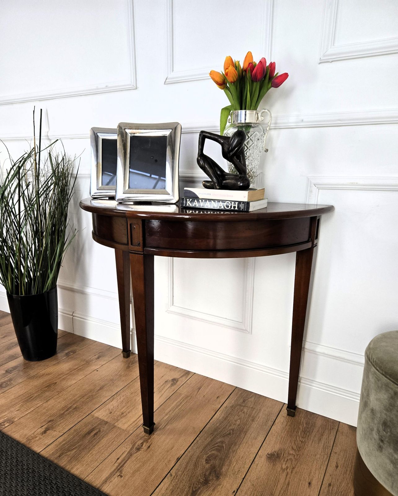 Mid Century Italian Wood Demi Lune Wall Console Side Table With Hidden Drawers photo Furniture