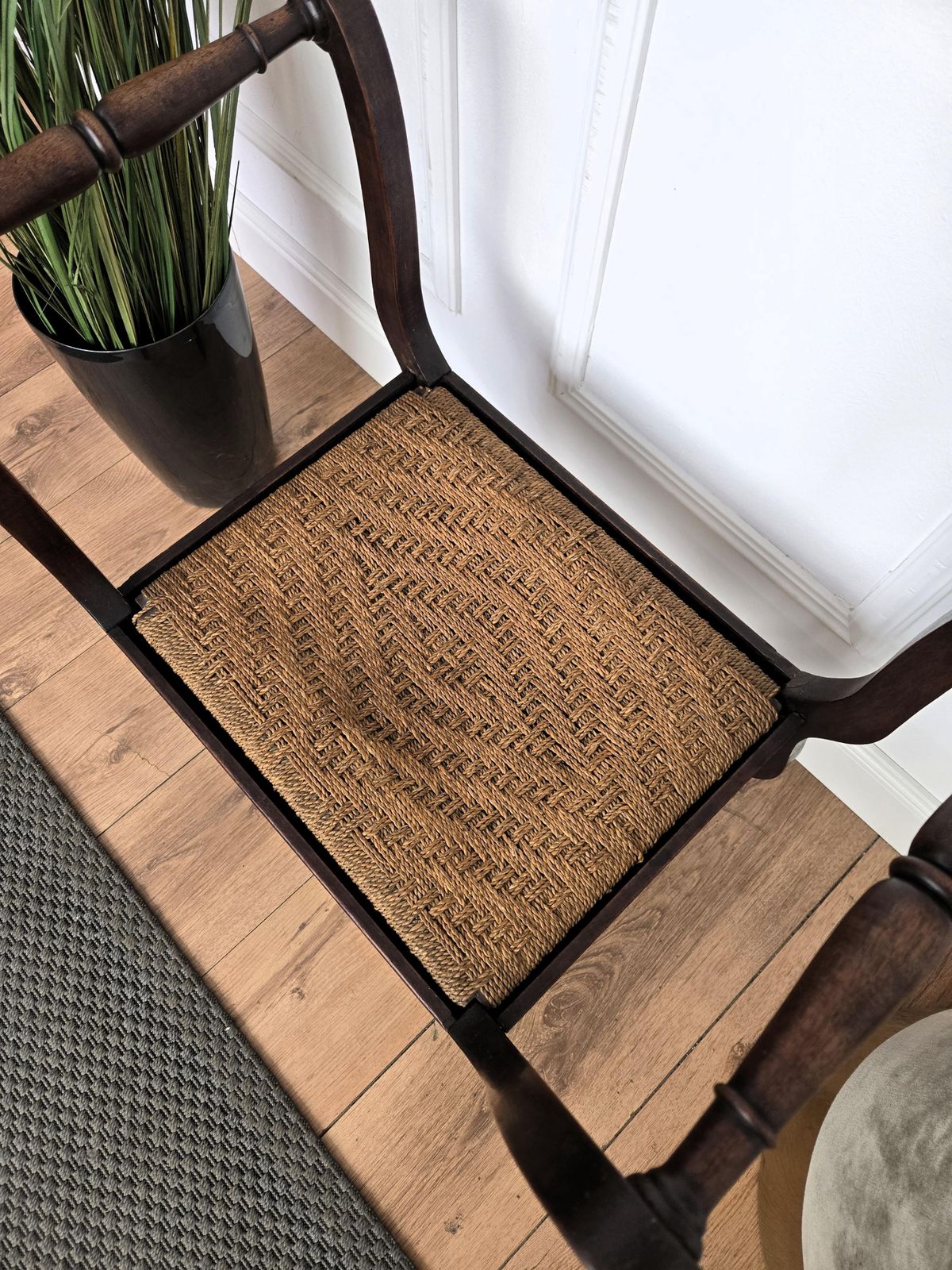 1960s Italian Midcentury Carved Wood And Cord Woven Rope Stool photo buy