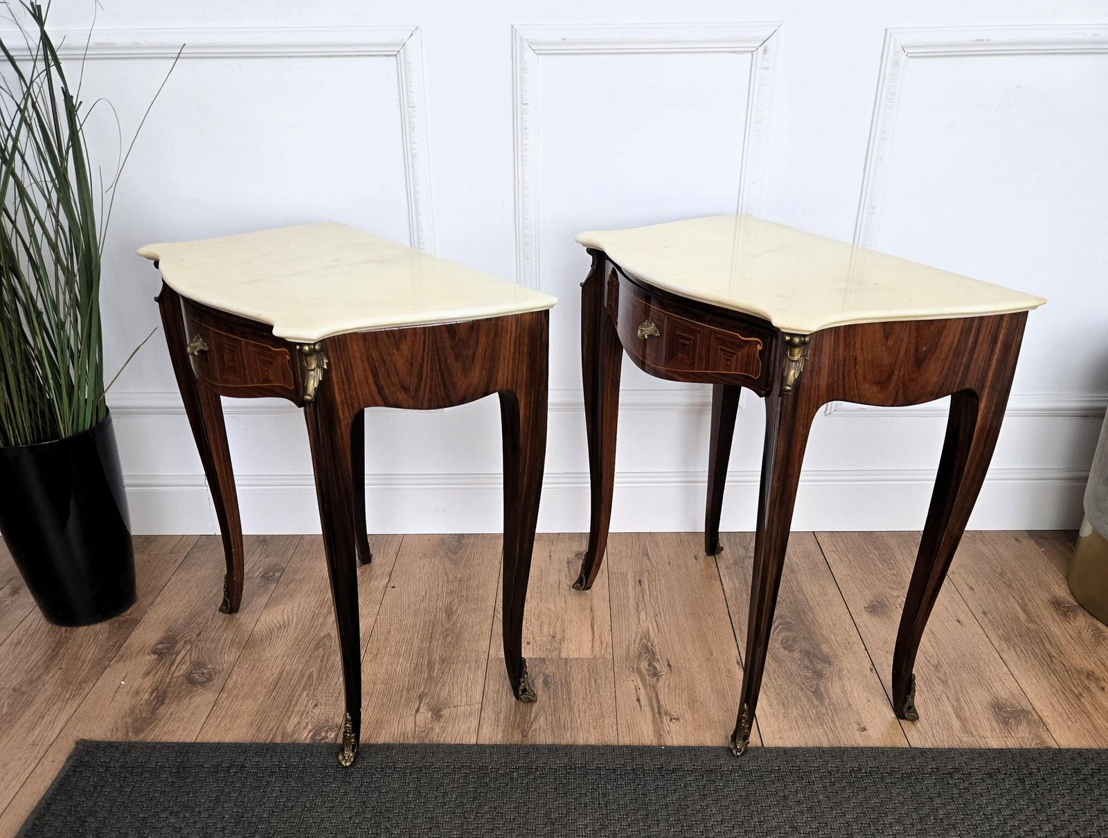 photo furniture Pair Of Italian Mid Century Wood Marble Top Night Stands Bedside Tables