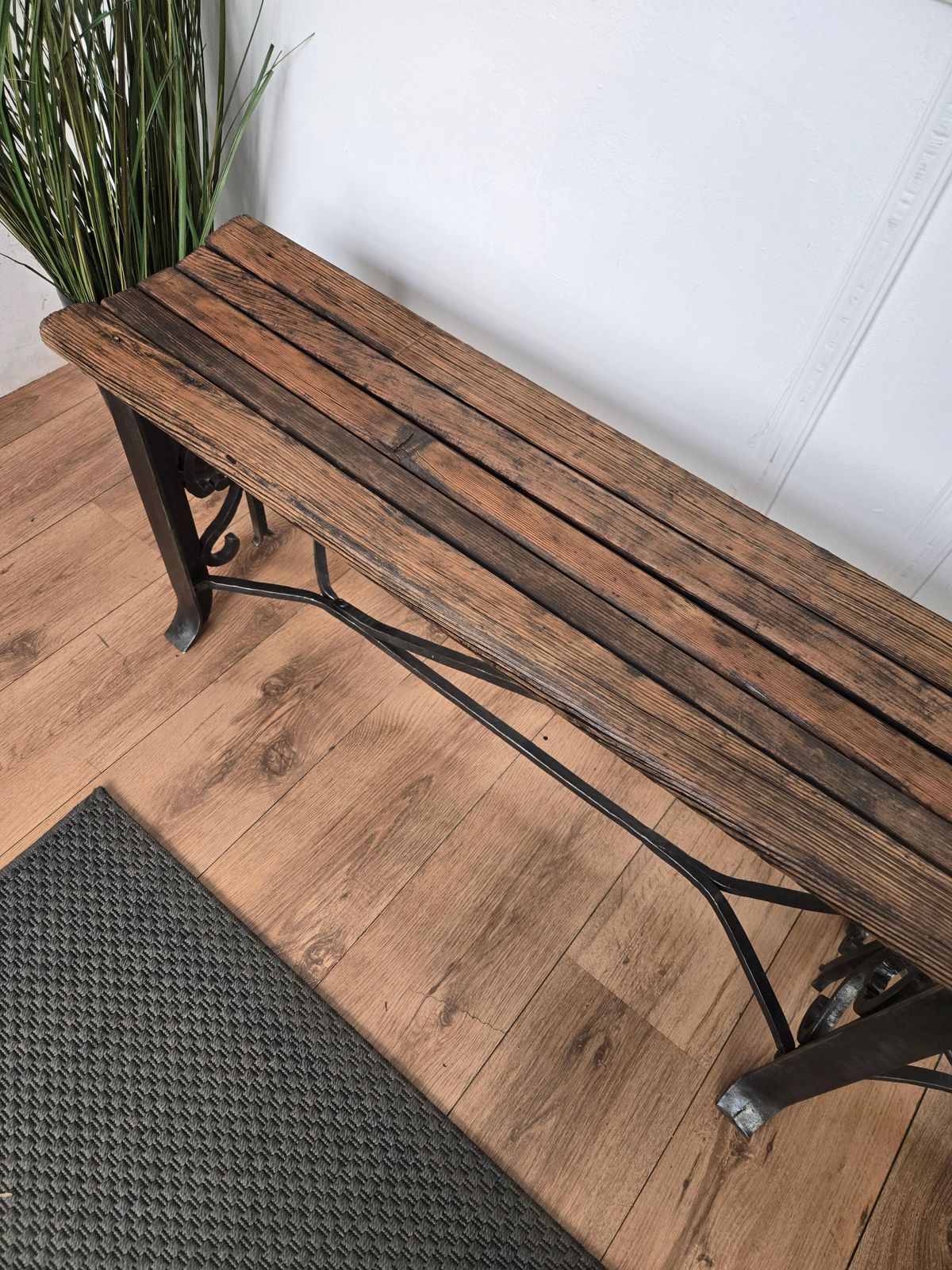 Antique Italian Cast Iron Slat Wooden Country Bench Side Table photo 1639.0