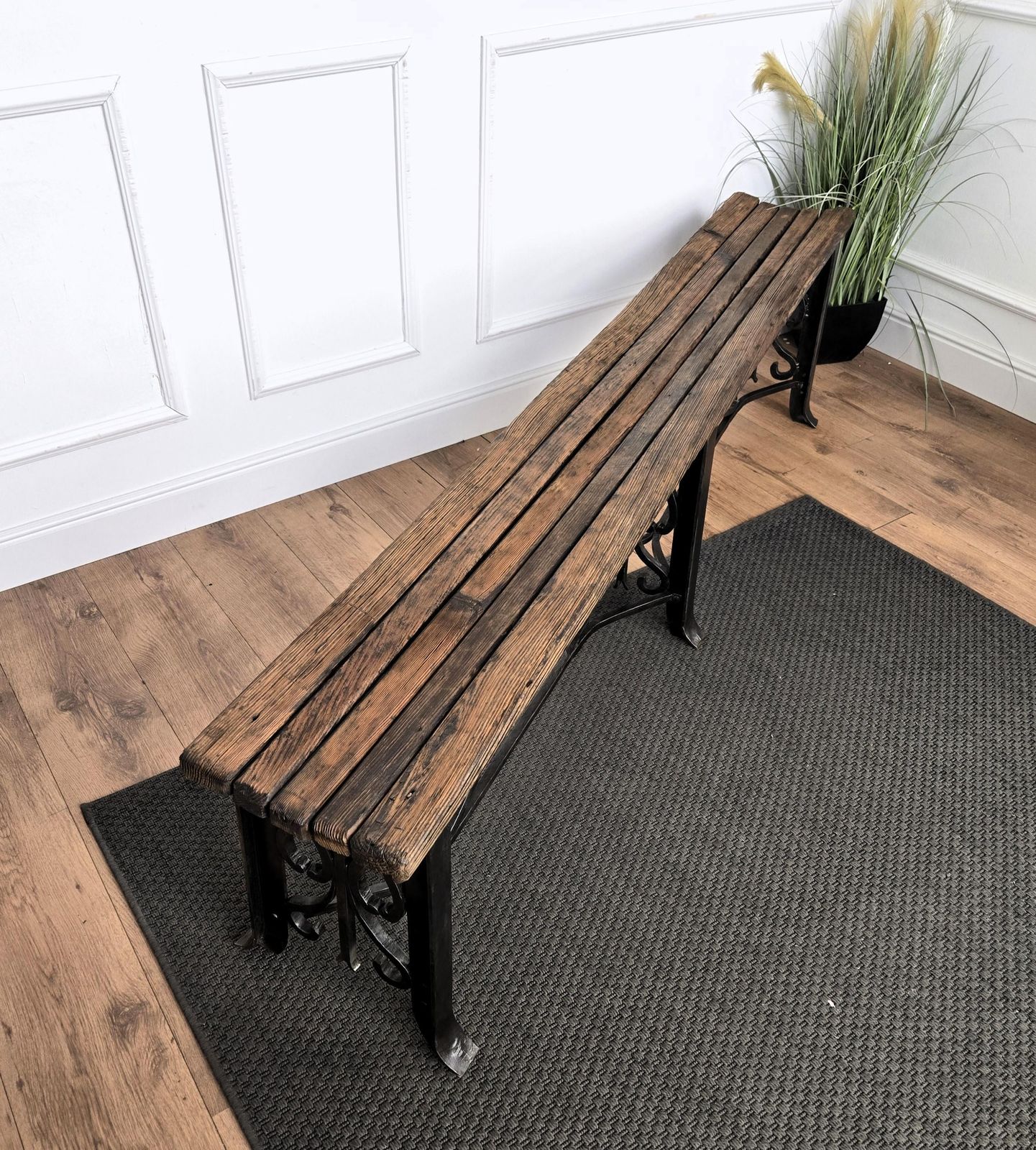 photo furniture Antique Italian Cast Iron Slat Wooden Country Bench Side Table