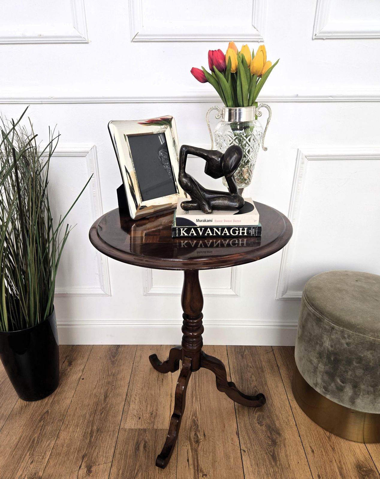 Neoclassical Italian Walnut Inlay Tripod Chess Games Or Side Table photo furniture