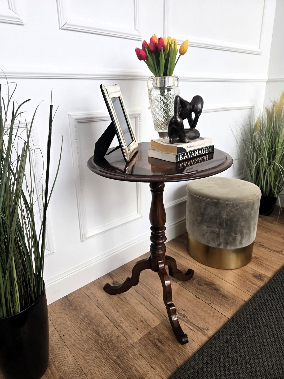 Neoclassical Italian Walnut Inlay Tripod Chess Games Or Side Table photo Furniture