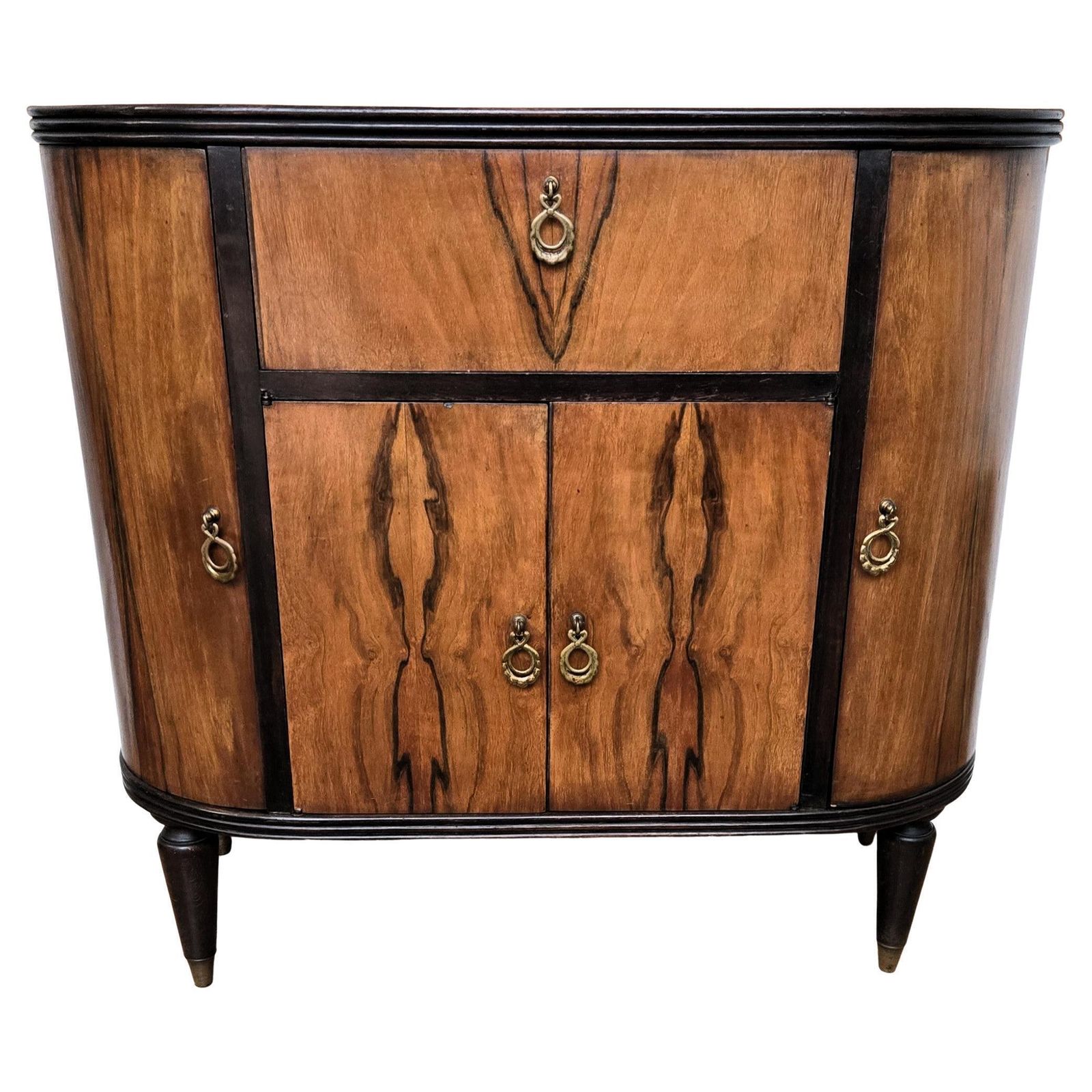 1960s Art Deco Mid Century Italian Walnut Burl And Mirror Mosaic Dry Bar Cabinet