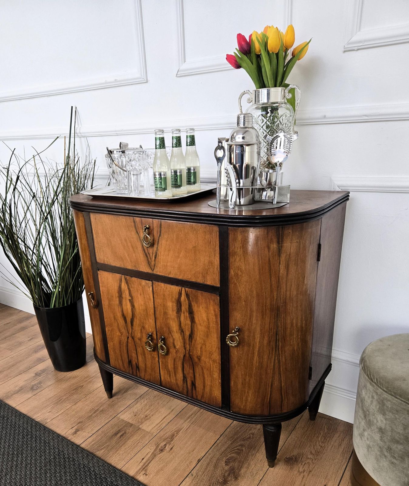 photo furniture 1960s Art Deco Mid Century Italian Walnut Burl And Mirror Mosaic Dry Bar Cabinet