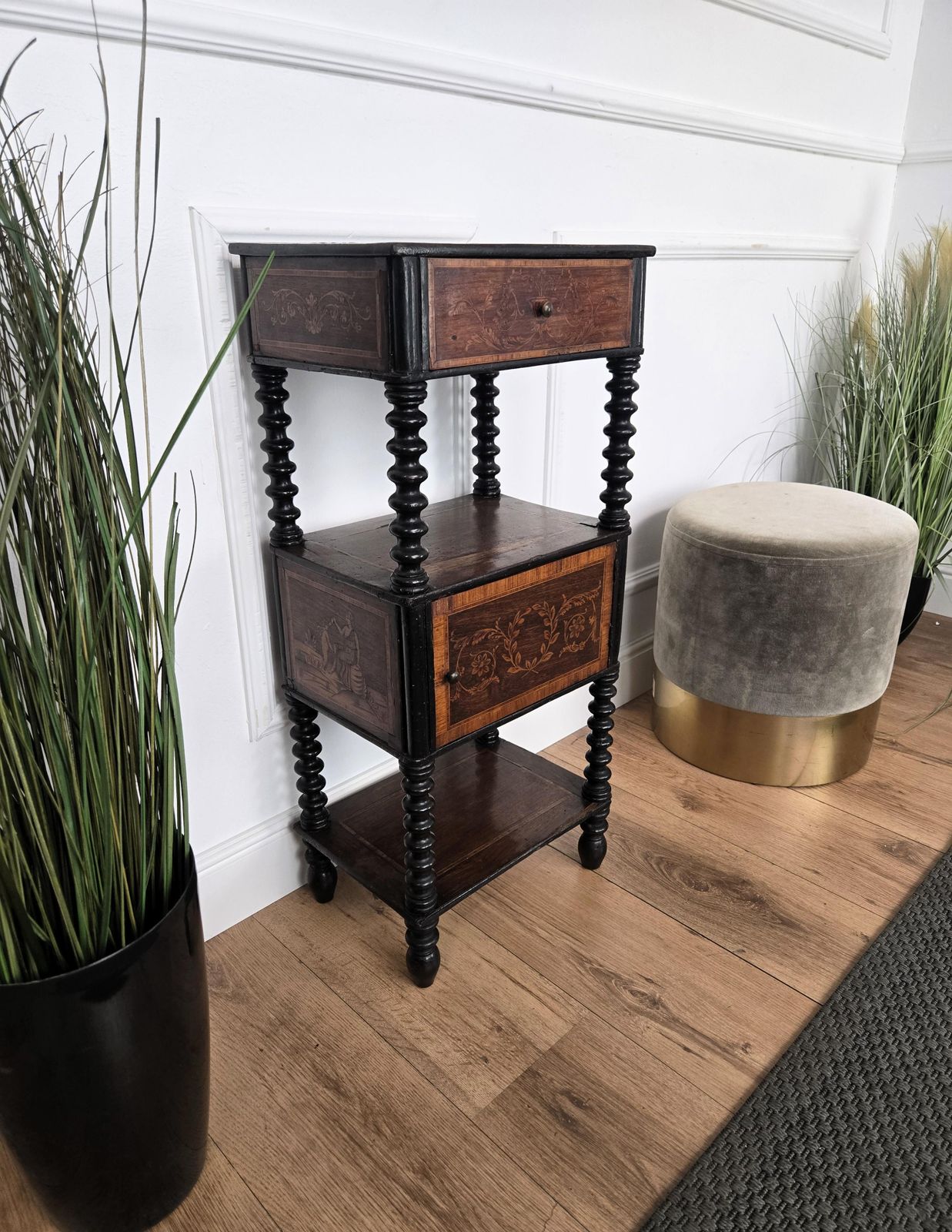 Italian Antique Marquetry Fruitwood Inlay Bobbin Turned Sofa Side Table photo furniture