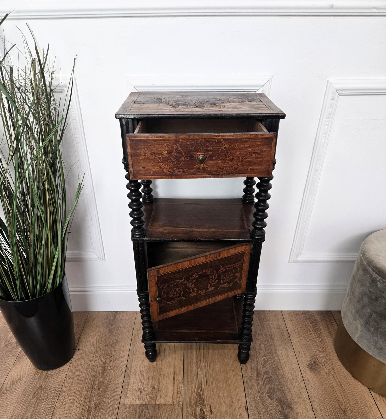 Italian Antique Marquetry Fruitwood Inlay Bobbin Turned Sofa Side Table photo Furniture