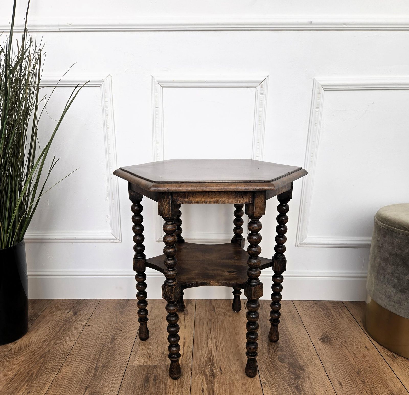 Antique Italian Hexagonal Walnut Side Table Or Stool With Bobbin Turned Legs photo 974.0