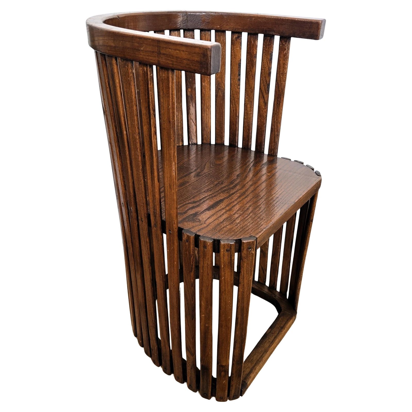 Mid Century Modern Italian Barrel Walnut Wood Side Lounge Chair