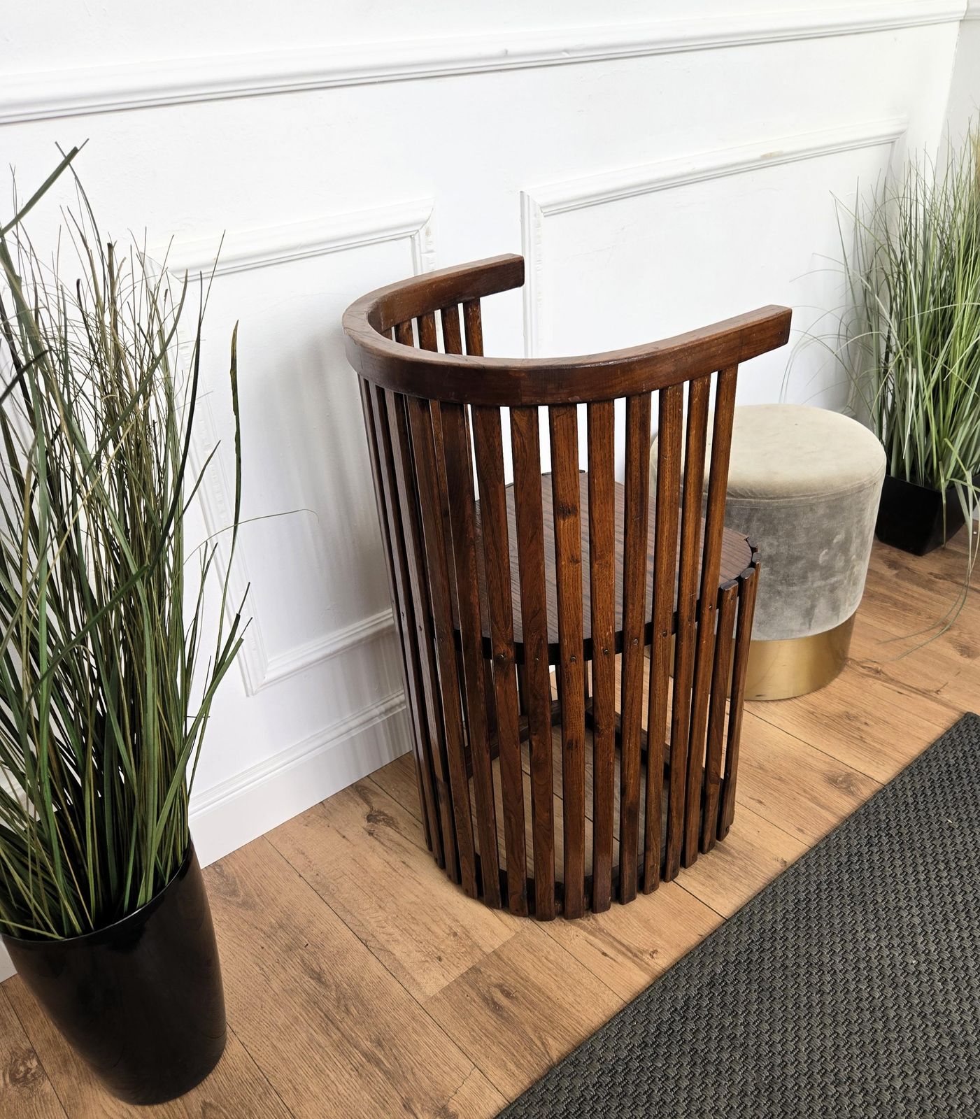 Mid Century Modern Italian Barrel Walnut Wood Side Lounge Chair photo buy