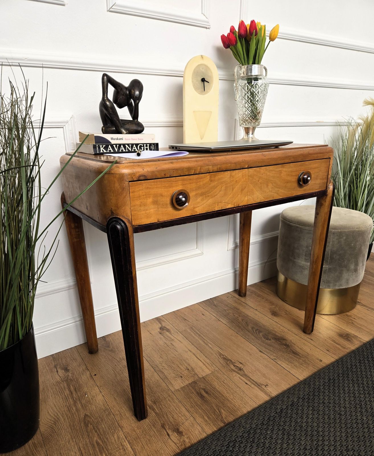 1950s Art Deco Mid Century Italian Walnut Root Burl Writing Desk Table photo for sale