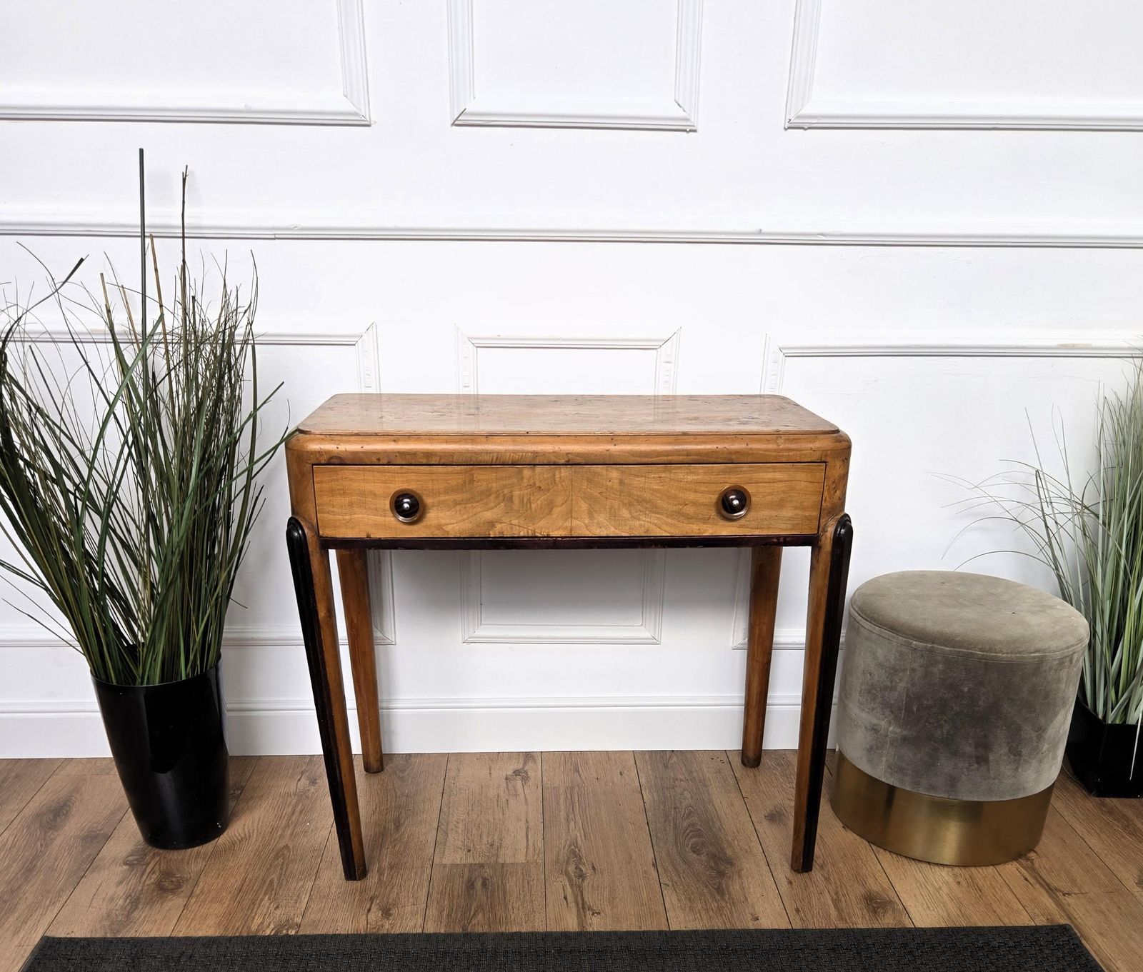 photo for sale 1950s Art Deco Mid Century Italian Walnut Root Burl Writing Desk Table