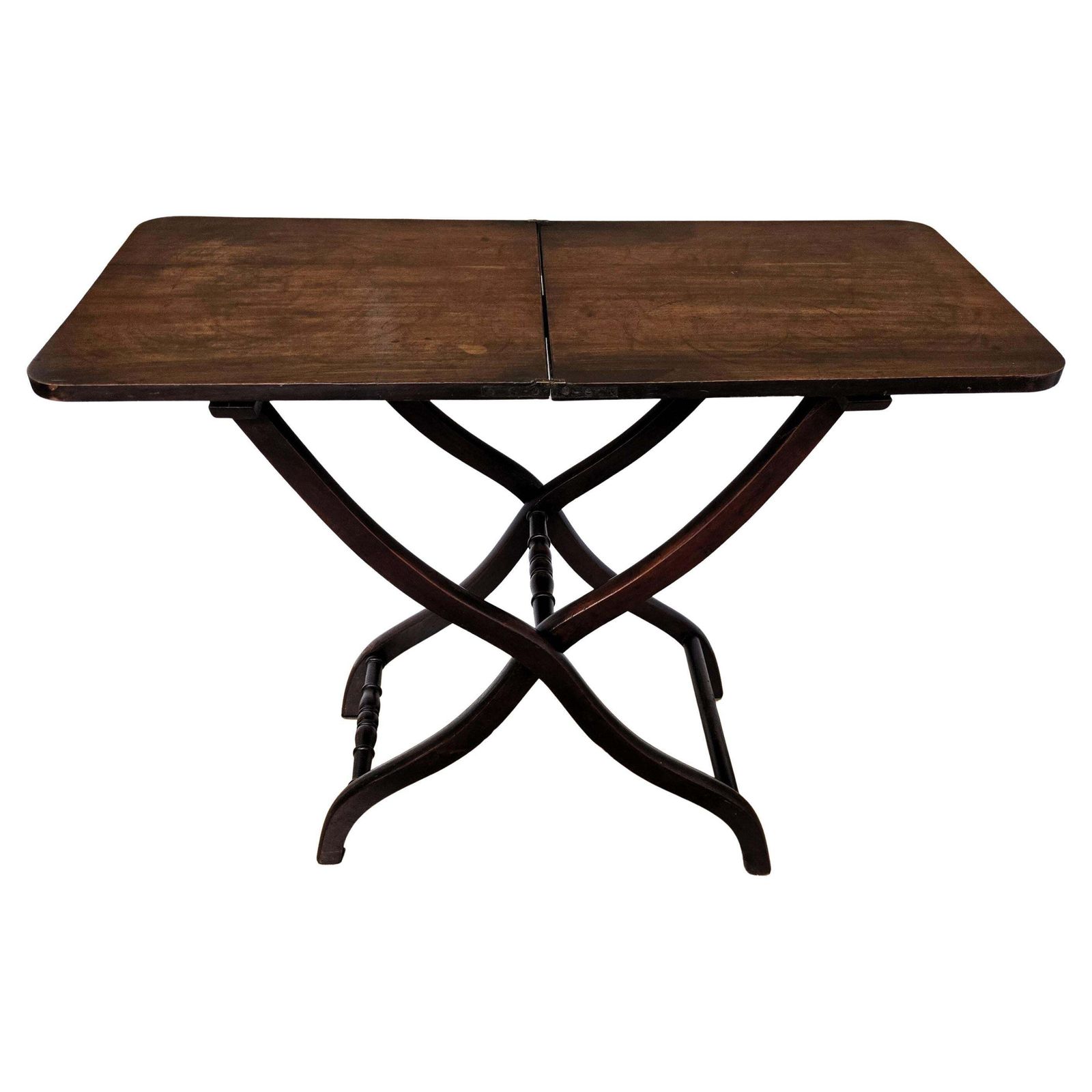 19th Century English Mahogany Folding Campaign Coaching Table Serpentine Legs
