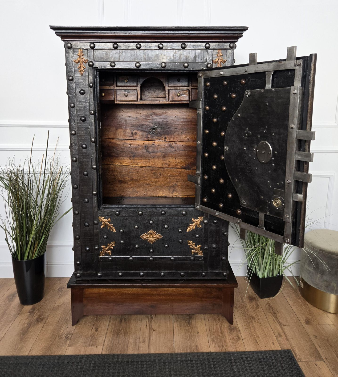 18th Century Wrought Iron Italian Hobnail Antique Safe Strong Box Cabinet photo Furniture