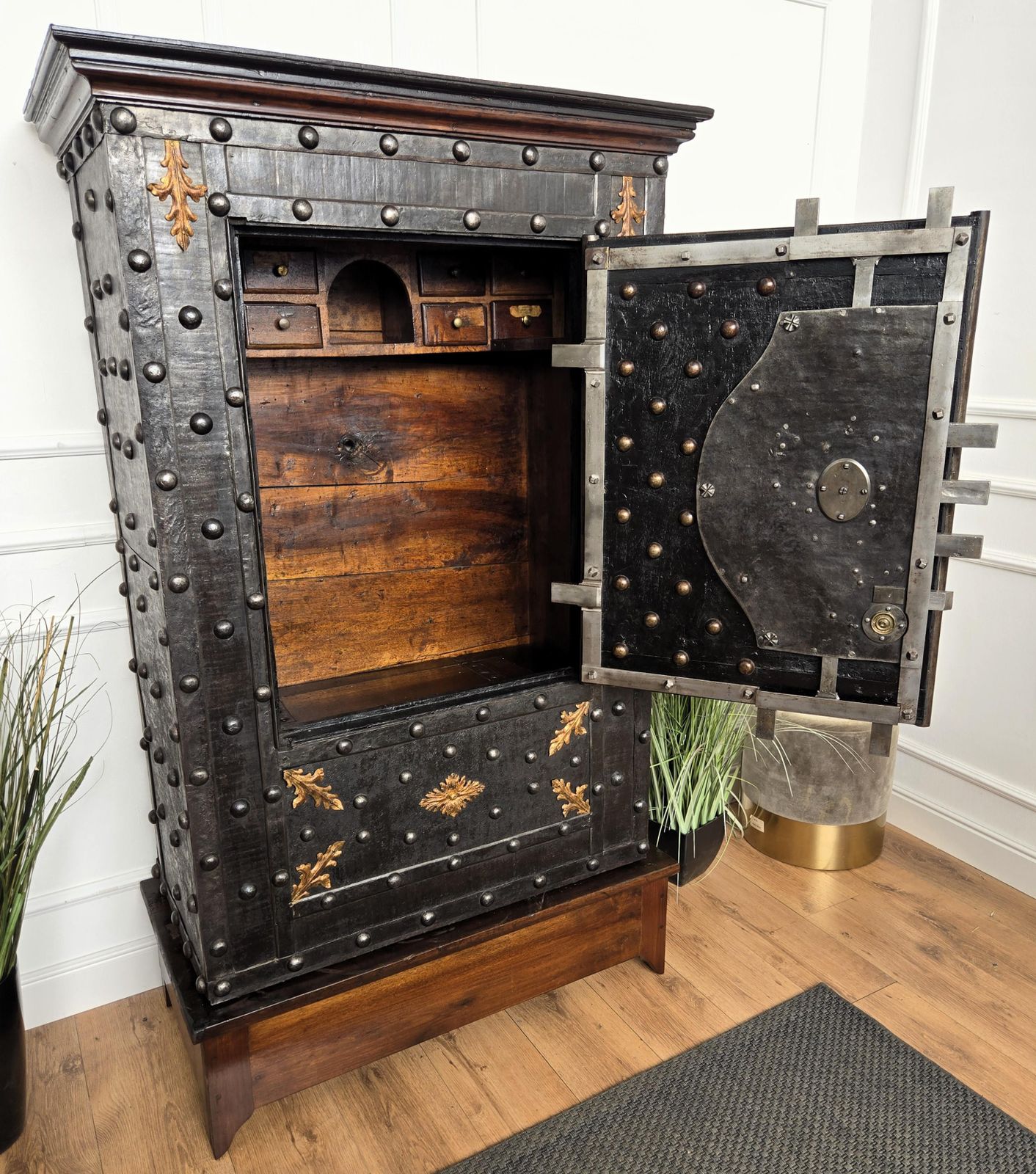 18th Century Wrought Iron Italian Hobnail Antique Safe Strong Box Cabinet photo 22139.0