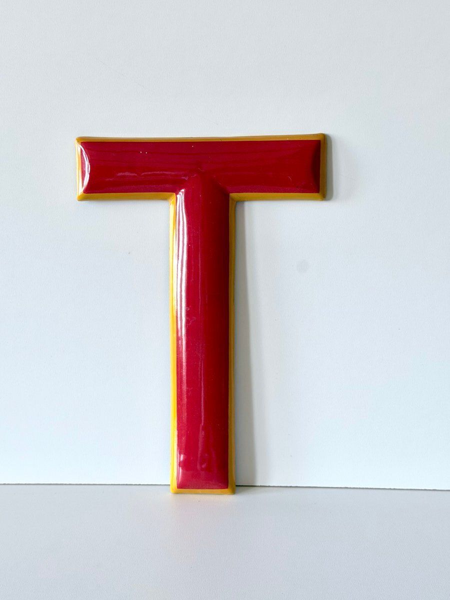 Industrial Enamel Letter T, 1960 photo Home Decor