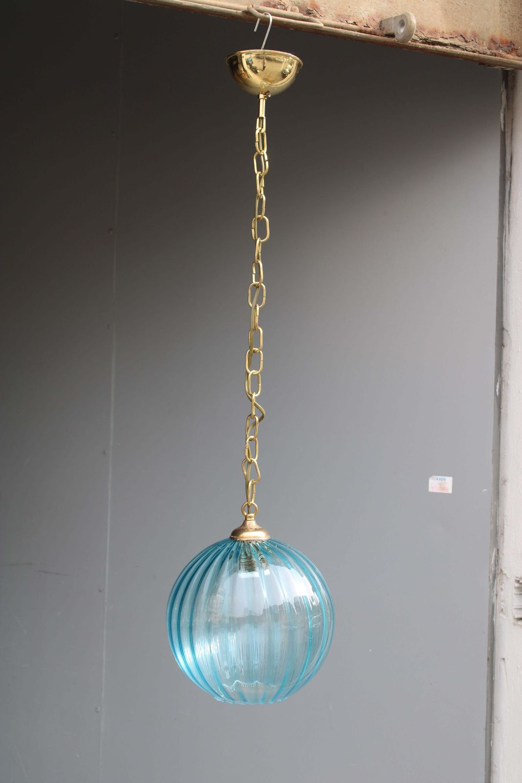 Lampadario Venini In Ottone E Vetro Di Murano Azzurro 1950s photo furniture
