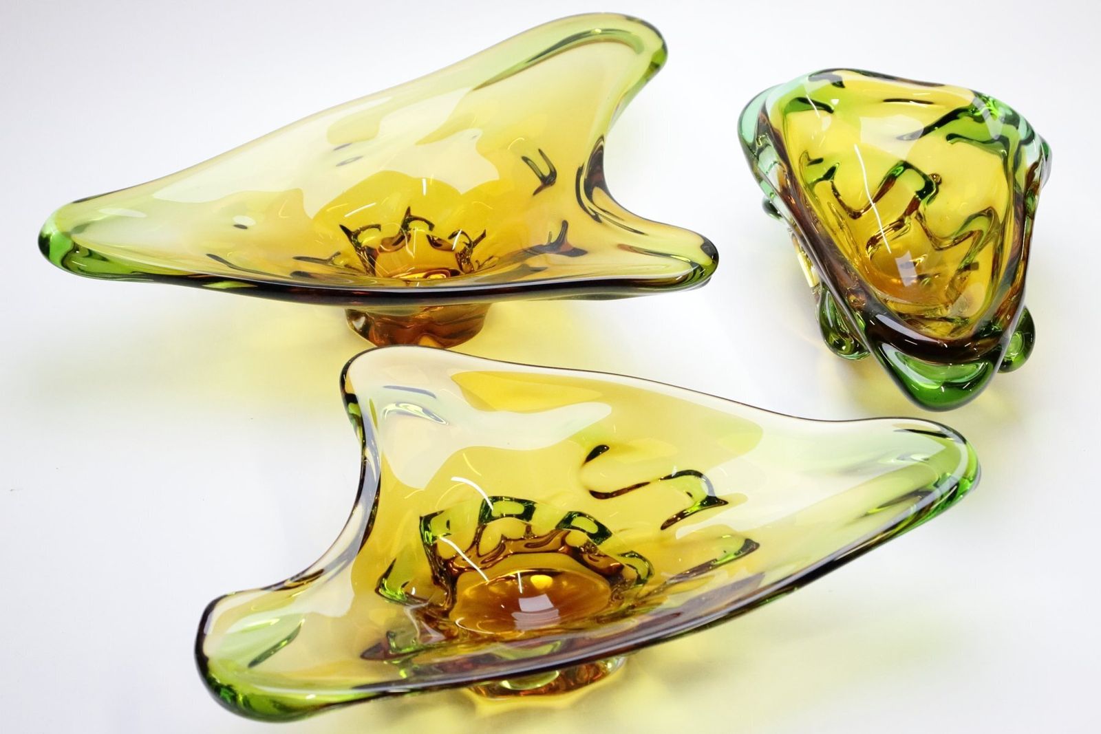 Amber Czech Glass Bowls Niagara By Karel Zemek For Mstisov, 1970s, Set Of 3 photo furniture