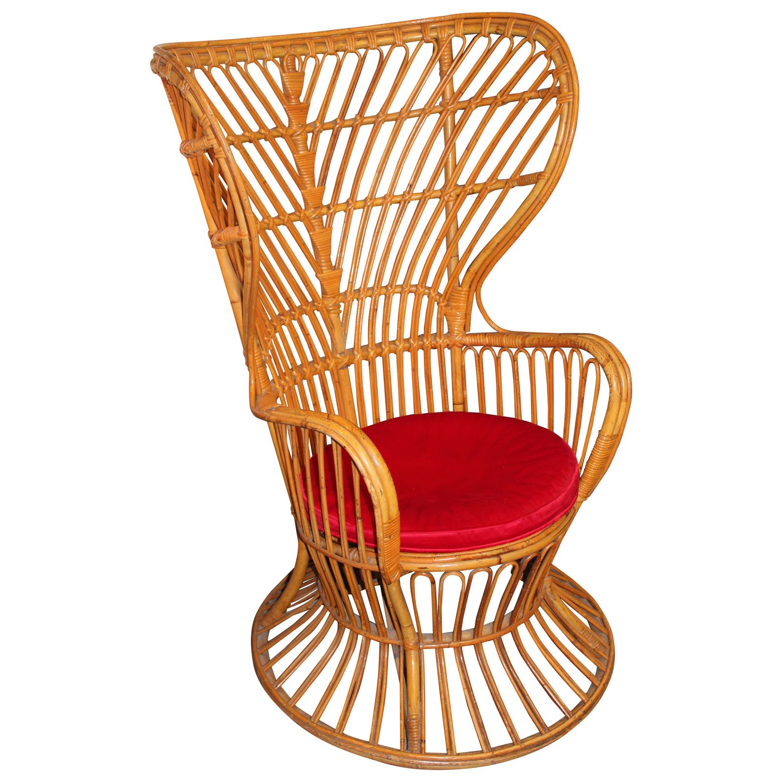 Italian Bamboo Armchair From 1950s Lio Carminati Red Velvet Cushion