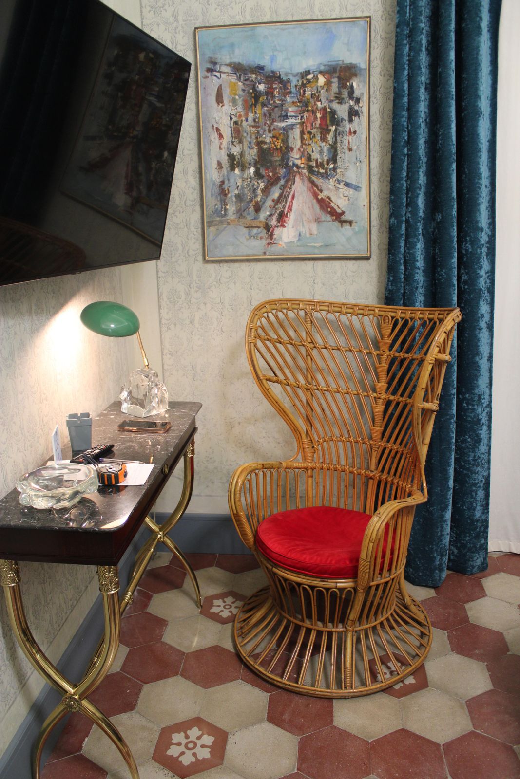 Furniture Italian Bamboo Armchair From 1950s Lio Carminati Red Velvet Cushion photo