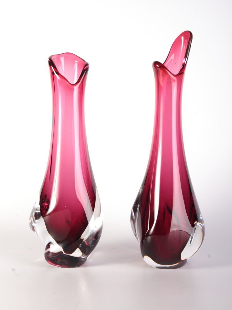 Ruby Glass Vase By Milena Veliskova For Skrdlovice, Czech, 1960s, Set Of 2